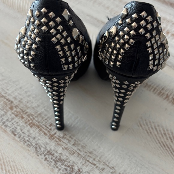 Yoki Black Peep-Toe Heels with Studded Detail - Picture 3 of 6